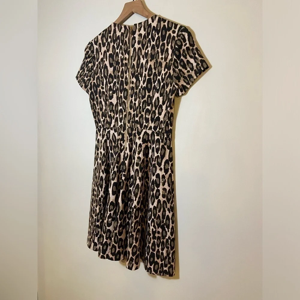 Kate Spade Short Sleeve Round Neck Autumn Leopard Knit Fit-Flare Dress Sz 4